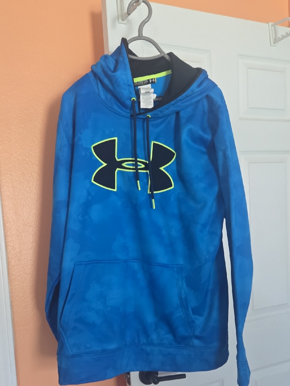 Under Armour Blue Pullover Hoodie with Neon Yellow Logo
